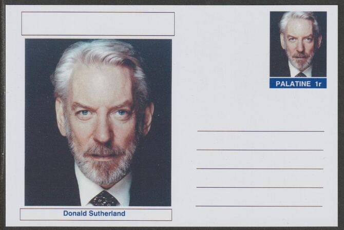 Palatine (Fantasy) Personalities - Donald Sutherland (actor) postal stationery card unused and fine, stamps on personalities, stamps on films, stamps on movies, stamps on cinema, stamps on 