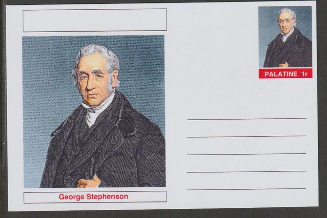 Palatine (Fantasy) Personalities - George Stephenson postal stationery card unused and fine, stamps on , stamps on  stamps on personalities, stamps on  stamps on railways, stamps on  stamps on technology