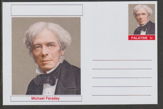 Palatine (Fantasy) Personalities - Michael Faraday postal stationery card unused and fine, stamps on , stamps on  stamps on personalities, stamps on  stamps on science, stamps on  stamps on technology, stamps on  stamps on faraday, stamps on  stamps on electricity