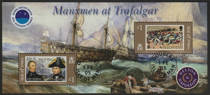 Isle of Man 2005 Bicentenary of Battle of Trafalgar perf m/sheet cds used SG MS 1207, stamps on , stamps on  stamps on ships, stamps on  stamps on battles, stamps on  stamps on nelson, stamps on  stamps on victory, stamps on  stamps on 