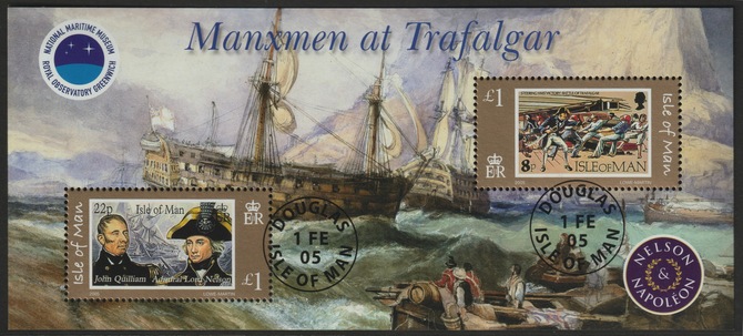 Isle of Man 2005 Bicentenary of Battle of Trafalgar perf m/sheet cds used SG MS 1207, stamps on ships, stamps on battles, stamps on nelson, stamps on victory, stamps on 