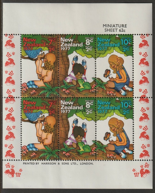New Zealand 1977 Health m/sheet containing 2 sets of 3 unmounted mint SG MS1152, stamps on children, stamps on toys, stamps on dice