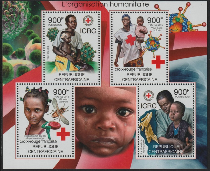 Central African Republic 2012 Humanitarians perf sheet containing 4 values unmounted mint, stamps on humanitarians, stamps on medical