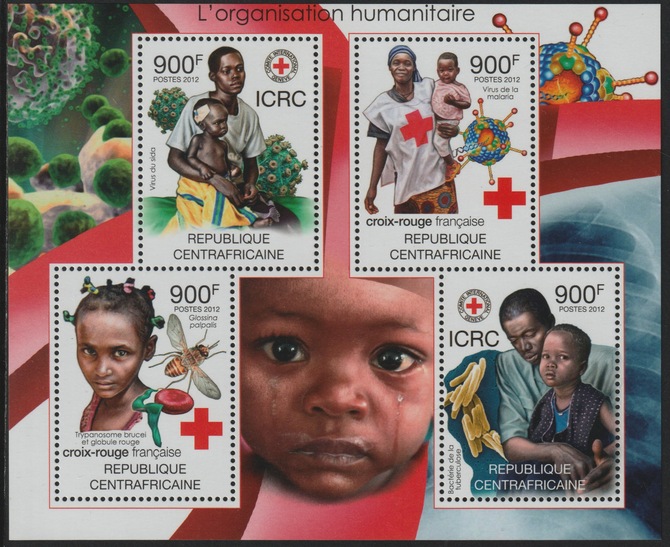Central African Republic 2012 Humanitarians perf sheet containing 4 values unmounted mint, stamps on humanitarians, stamps on medical