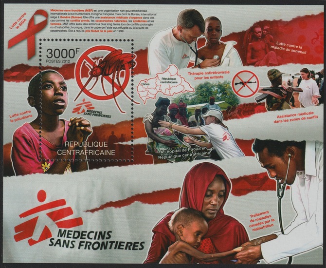 Central African Republic 2012 Humanitarians perf s/sheet containing 1 value unmounted mint, stamps on , stamps on  stamps on humanitarians, stamps on  stamps on medical, stamps on  stamps on aids