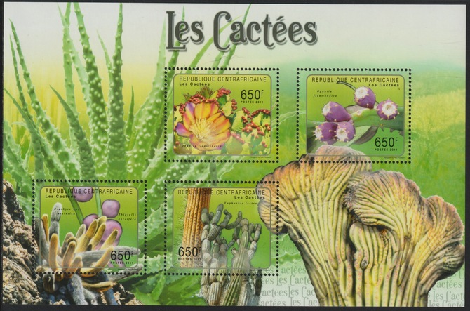 Central African Republic 2011 Cacti perf sheet containing 4 values unmounted mint, stamps on , stamps on  stamps on cacti