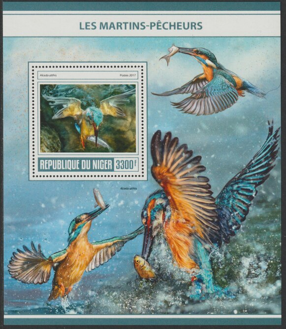 Niger Republic 2017 Kingfishersperf souvenir sheet containing one value unmounted mint, stamps on , stamps on  stamps on birds, stamps on  stamps on kingfishers