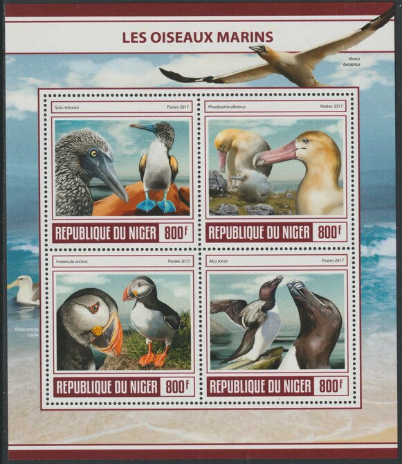 Niger Republic 2017 Sea Birds perf sheet containing 4 values unmounted mint, stamps on , stamps on  stamps on birds, stamps on  stamps on puffins