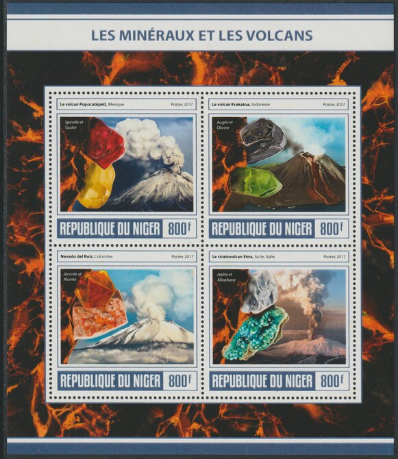 Niger Republic 2017 Minerals & Volcanoes perf sheet containing 4 values unmounted mint, stamps on , stamps on  stamps on minerals, stamps on  stamps on volcanoes