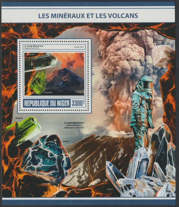 Niger Republic 2017 Minerals & Volcanoes perf souvenir sheet containing one value unmounted mint, stamps on , stamps on  stamps on minerals, stamps on  stamps on volcanoes