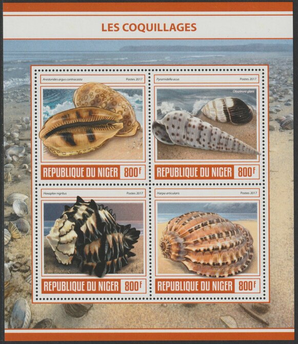 Niger Republic 2017 Shells perf sheet containing 4 values unmounted mint, stamps on marine life, stamps on shells