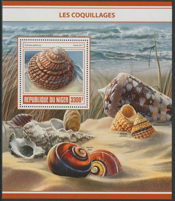 Niger Republic 2017 Shells perf souvenir sheet containing one value unmounted mint, stamps on , stamps on  stamps on marine life, stamps on  stamps on shells