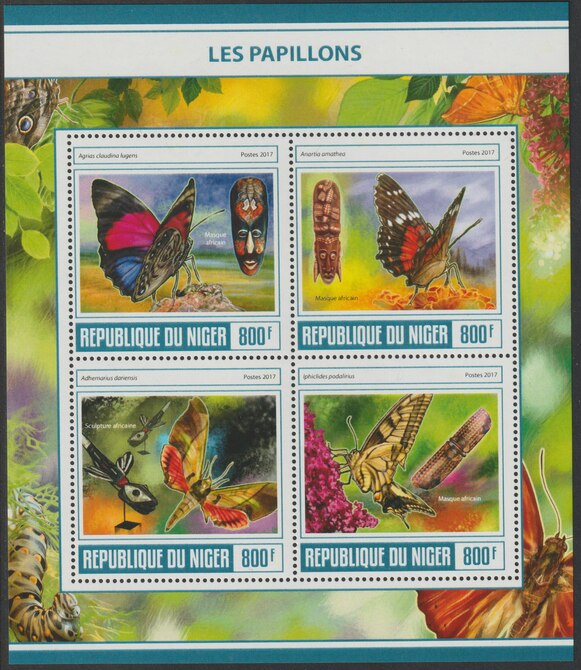 Niger Republic 2017 Butterflies perf sheet containing 4 values unmounted mint, stamps on insects, stamps on butterflies