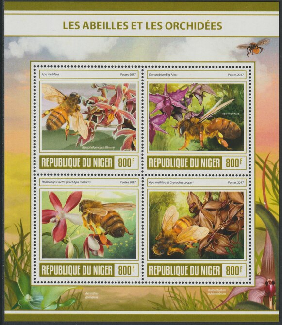 Niger Republic 2017 Orchids perf sheet containing 4 values unmounted mint, stamps on flowers, stamps on orchids