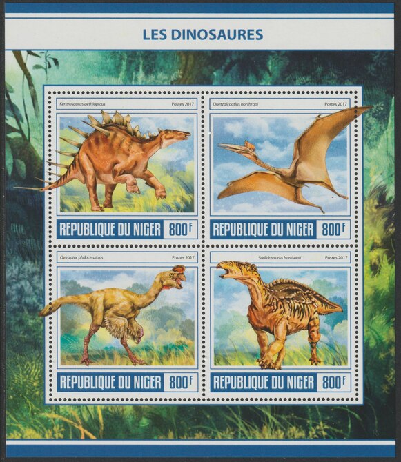 Niger Republic 2017 Dinosaurs perf sheet containing 4 values unmounted mint, stamps on , stamps on  stamps on dinosaurs
