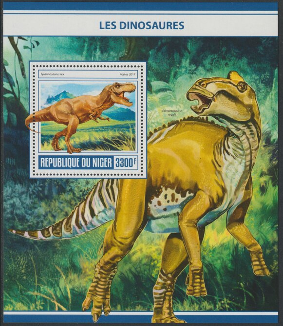 Niger Republic 2017 Dinosaurs perf souvenir sheet containing one value unmounted mint, stamps on , stamps on  stamps on dinosaurs