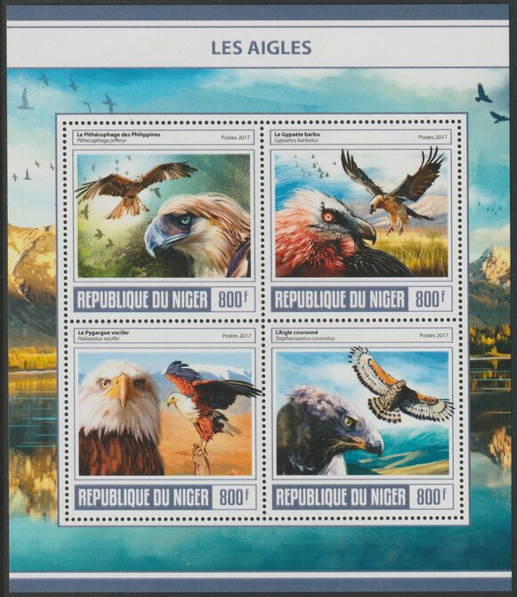 Niger Republic 2017 Eagles perf sheet containing 4 values unmounted mint, stamps on , stamps on  stamps on birds, stamps on  stamps on birds of prey, stamps on  stamps on eagles