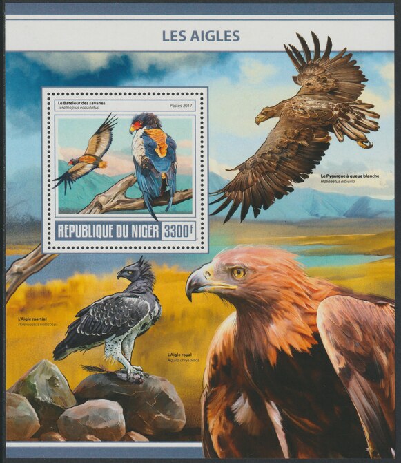 Niger Republic 2017 Eagles perf souvenir sheet containing one value unmounted mint, stamps on birds, stamps on birds of prey, stamps on eagles