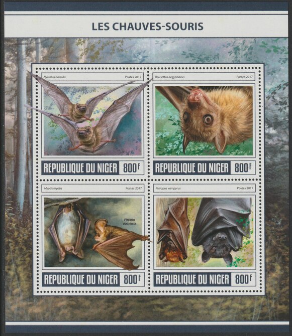 Niger Republic 2017 Bats perf sheet containing 4 values unmounted mint, stamps on , stamps on  stamps on mammals, stamps on  stamps on bats