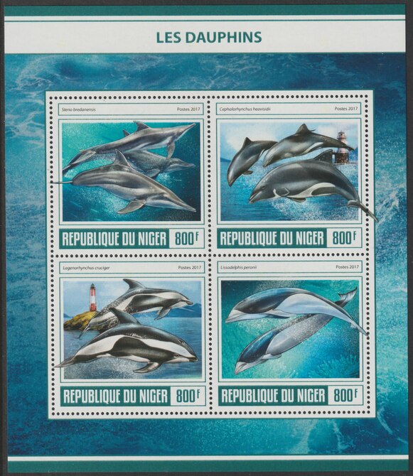 Niger Republic 2017 Dolphins perf sheet containing 4 values unmounted mint, stamps on , stamps on  stamps on marine life, stamps on  stamps on dolphins