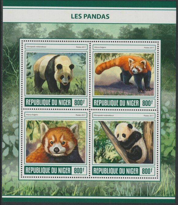 Niger Republic 2017 Pandas perf sheet containing 4 values unmounted mint, stamps on animals, stamps on pandas