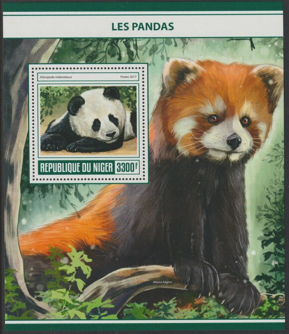 Niger Republic 2017 Pandas perf souvenir sheet containing one value unmounted mint, stamps on , stamps on  stamps on animals, stamps on  stamps on pandas
