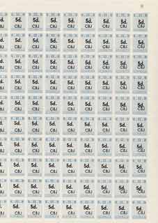 Northern Rhodesia 1951-68 Railway Parcel stamp 5d (small numeral) overprinted CBJ (Chambishi) in complete sheet of 120 with sheet number, stamps on , stamps on  stamps on northern rhodesia 1951-68 railway parcel stamp 5d (small numeral) overprinted cbj (chambishi) in complete sheet of 120 with sheet number
