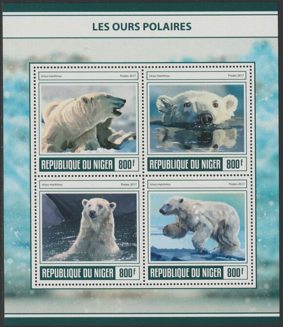 Niger Republic 2017 Polar Bears perf sheet containing 4 values unmounted mint, stamps on animals, stamps on bears, stamps on polar