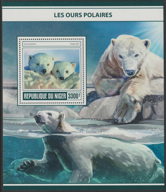 Niger Republic 2017 Polar Bears perf souvenir sheet containing one value unmounted mint, stamps on animals, stamps on bears, stamps on polar