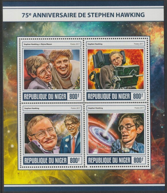 Niger Republic 2017 Stephen Hawking perf sheet containing 4 values unmounted mint, stamps on personalities, stamps on science, stamps on hawking, stamps on disabled