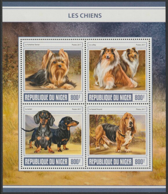 Niger Republic 2017 Dogs perf sheet containing 4 values unmounted mint, stamps on , stamps on  stamps on dogs