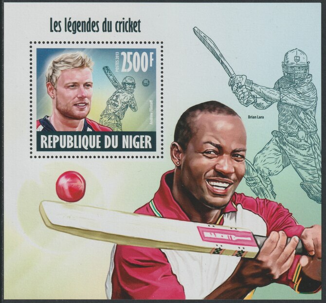 Niger Republic 2013 Legends of Cricket perf souvenir sheet containing one value unmounted mint, stamps on sport, stamps on cricket