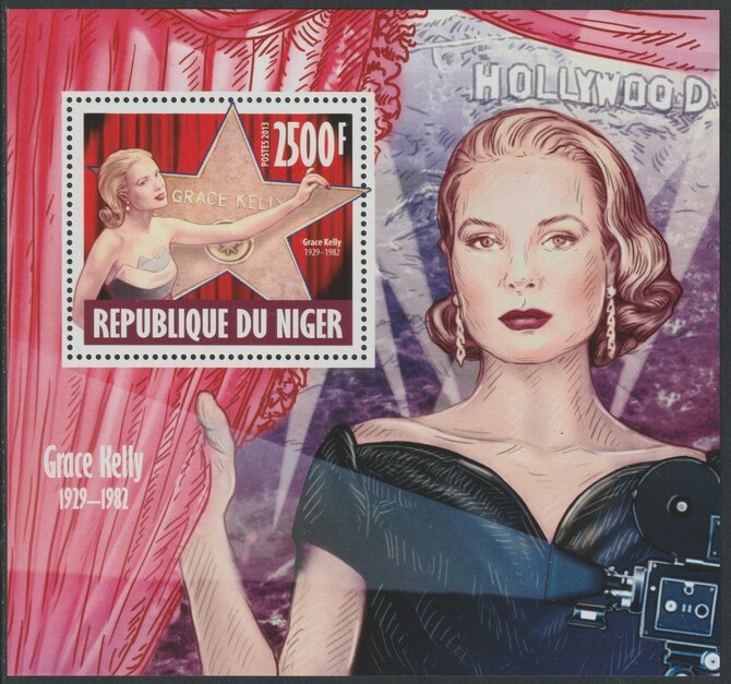 Niger Republic 2013 Grace Kelly perf souvenir sheet containing one value unmounted mint, stamps on personalities, stamps on kelly, stamps on films, stamps on cinema