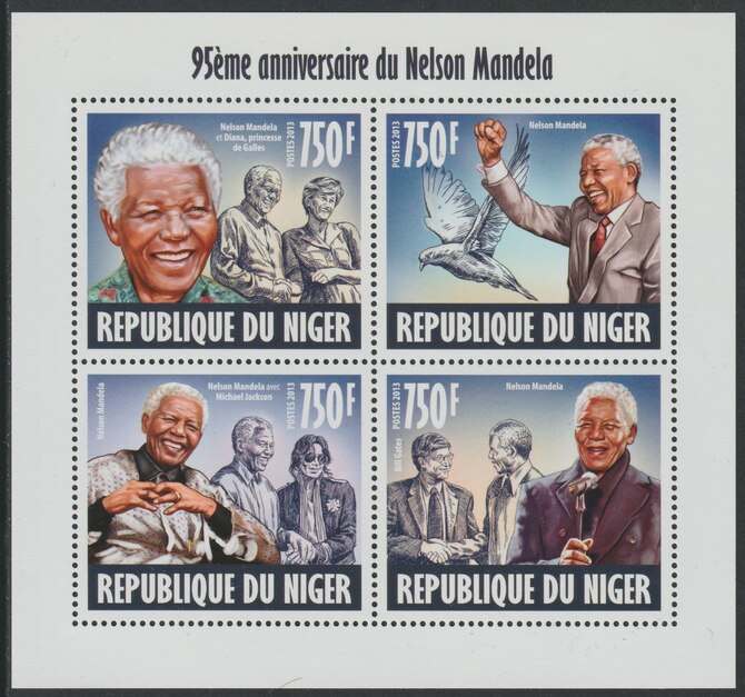 Niger Republic 2013 Nelson Mandela perf sheet containing 4 values unmounted mint, stamps on personalities, stamps on mandela