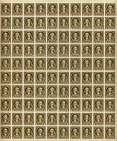 United States 1932 Washington 1/2c sepia complete sheet of 100, margins intact on two sides, SG 704