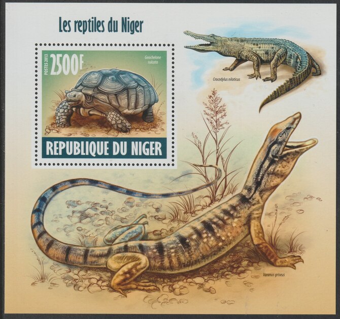 Niger Republic 2013 Reptiles of Niger perf souvenir sheet containing one value unmounted mint, stamps on reptiles, stamps on crocodiles, stamps on turtles