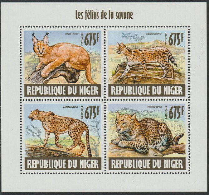 Niger Republic 2013 Wild Cats perf sheet containing 4 values unmounted mint, stamps on , stamps on  stamps on animals, stamps on  stamps on cats, stamps on  stamps on leopards