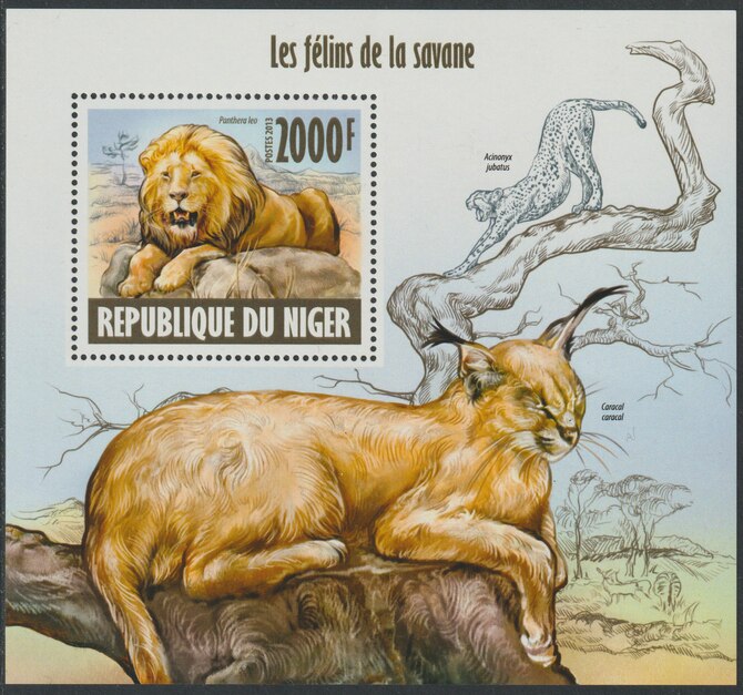 Niger Republic 2013 Wild Cats perf souvenir sheet containing one value unmounted mint, stamps on , stamps on  stamps on animals, stamps on  stamps on cats, stamps on  stamps on lions
