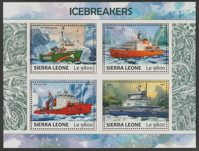 Sierra Leone 2017 Icebreakers perf sheetlet containing 4 values unmounted mint, stamps on ships, stamps on icebreakers, stamps on polar