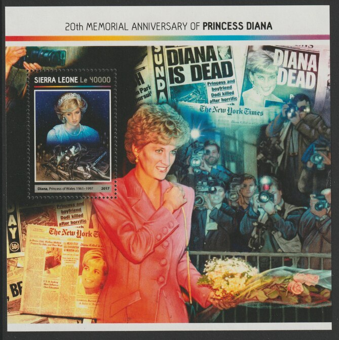 Sierra Leone 2017 Princess Diana 20th Death Anniv perf deluxe sheet containing one value unmounted mint, stamps on diana, stamps on royalty, stamps on 