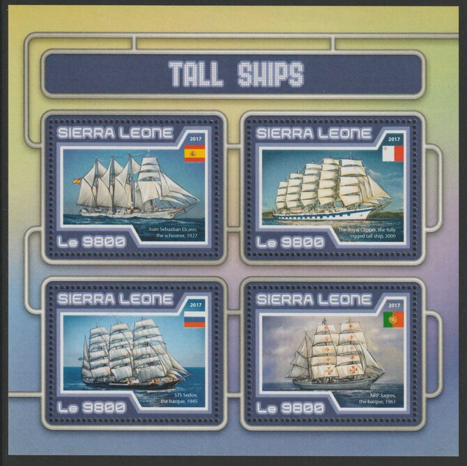Sierra Leone 2017 Tall Ships #1 perf sheetlet containing 4 values unmounted mint, stamps on ships