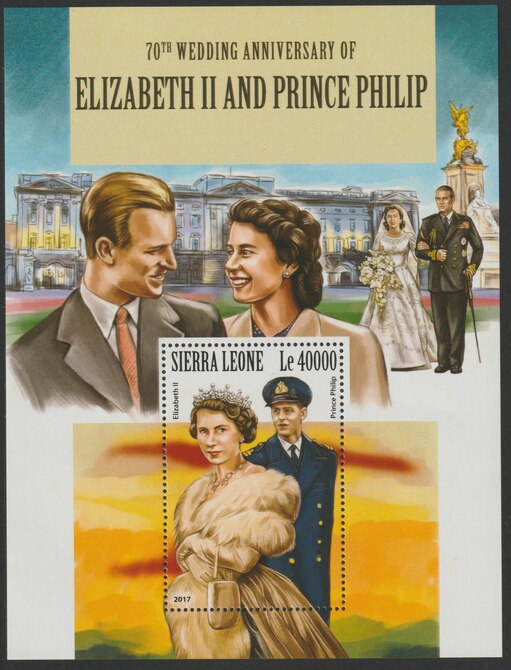 Sierra Leone 2017 Elizabeth & Philip 70th Wedding Anniv perf deluxe sheet containing one value unmounted mint, stamps on royalty, stamps on wedding