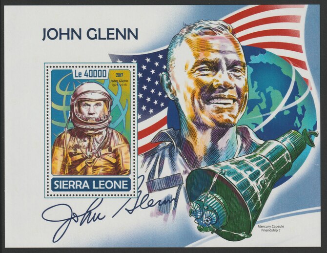 Sierra Leone 2017 John Glenn (Astronaut) perf deluxe sheet containing one value unmounted mint, stamps on space, stamps on glenn