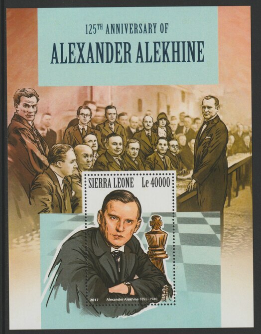 Sierra Leone 2017 Alexander Alkhine (chess)  125th Birth Anniv perf deluxe sheet containing one value unmounted mint, stamps on alekhine, stamps on chess