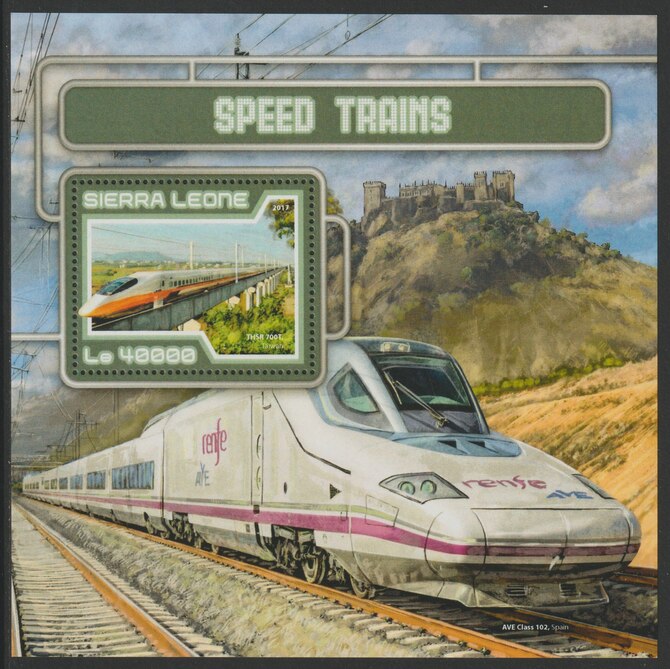 Sierra Leone 2017 High Speed Trains perf deluxe sheet containing one value unmounted mint, stamps on railways