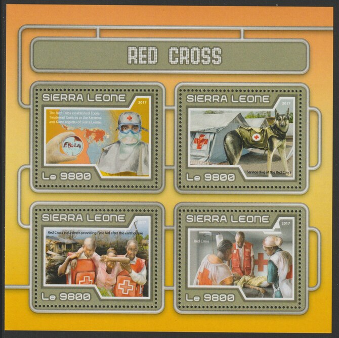 Sierra Leone 2017 Red Cross #1 perf sheetlet containing 4 values unmounted mint, stamps on red cross, stamps on medical, stamps on dogs