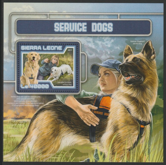 Sierra Leone 2017 Service Dogs perf deluxe sheet containing one value unmounted mint, stamps on dogs, stamps on disabled