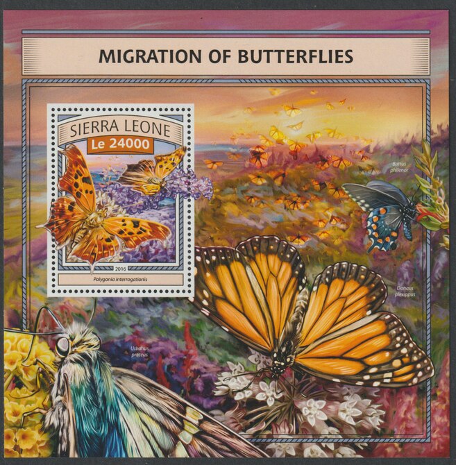 Sierra Leone 2016 Migration of Butterflies perf deluxe sheet containing one value unmounted mint, stamps on butterflies