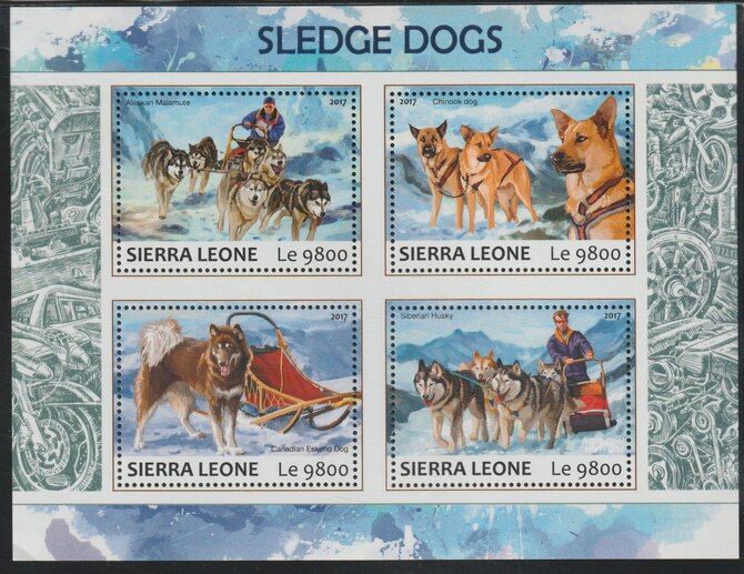 Sierra Leone 2017 Sledge Dogs perf sheetlet containing 4 values unmounted mint, stamps on dogs, stamps on polar