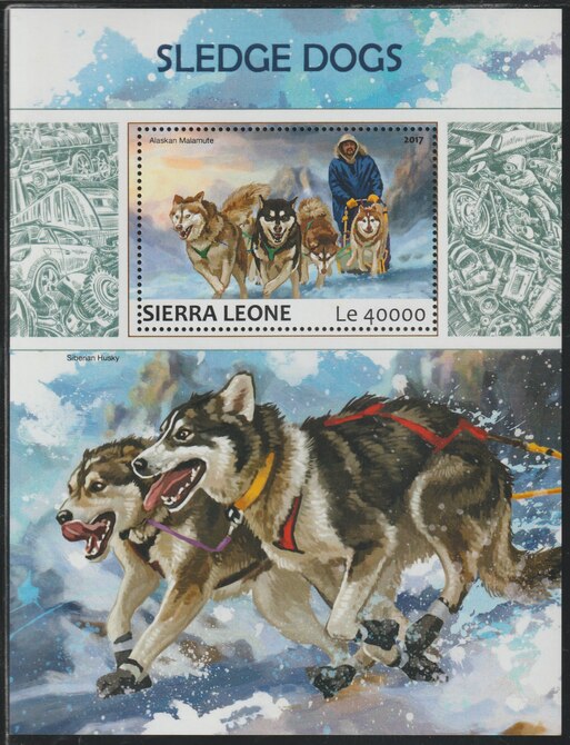 Sierra Leone 2017 Sledge Dogs perf deluxe sheet containing one value unmounted mint, stamps on dogs, stamps on polar